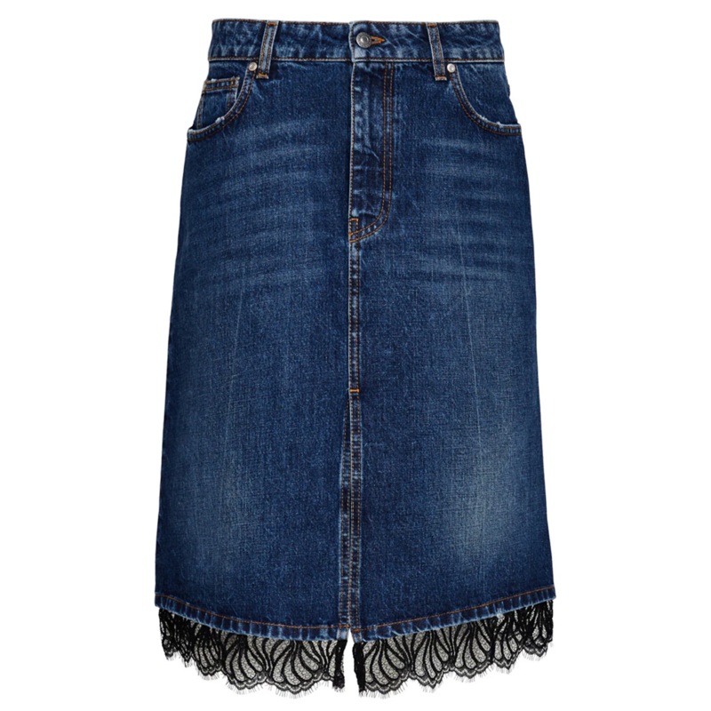 Blue Vintage Lace Detailed Denim Skirt