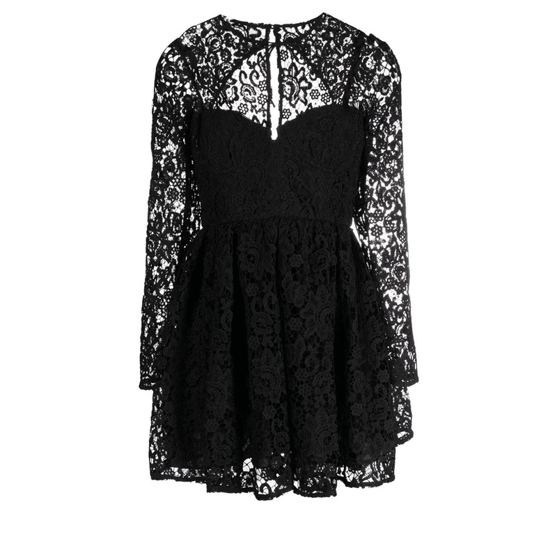 Black Lace Tie-Neck Mini Dress