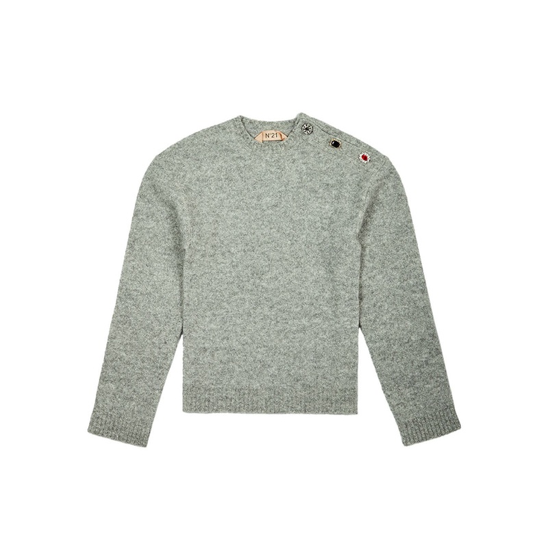 Jewel Button Round Neck Knitted Top