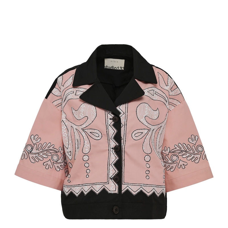 Mix Color Cotton Top With Lace Embroidered