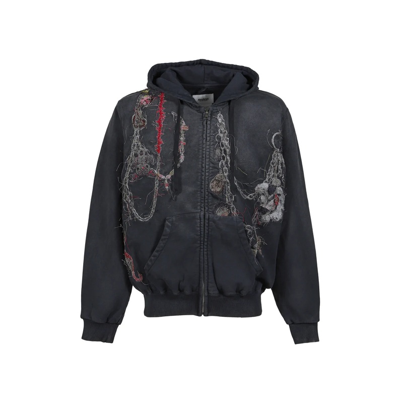 Embroidered Chain Zip-Up Hoodie
