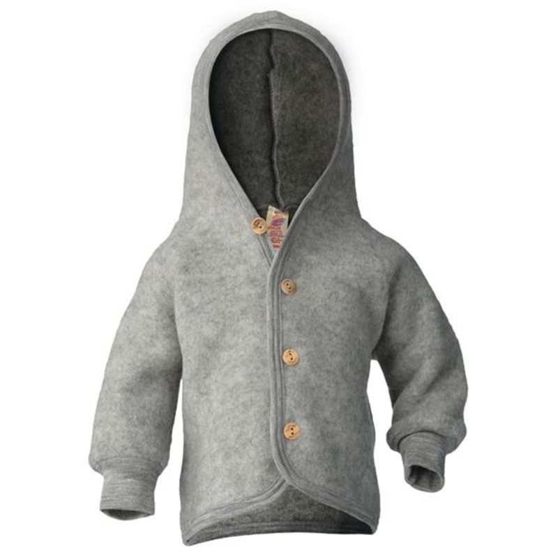 Engel Hooded Jacket with Wooden Buttons Grey Mlange