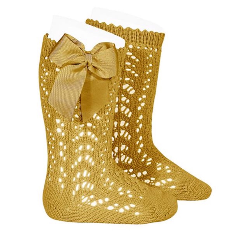 Cndor Socks Openwork Bows Old Mustard