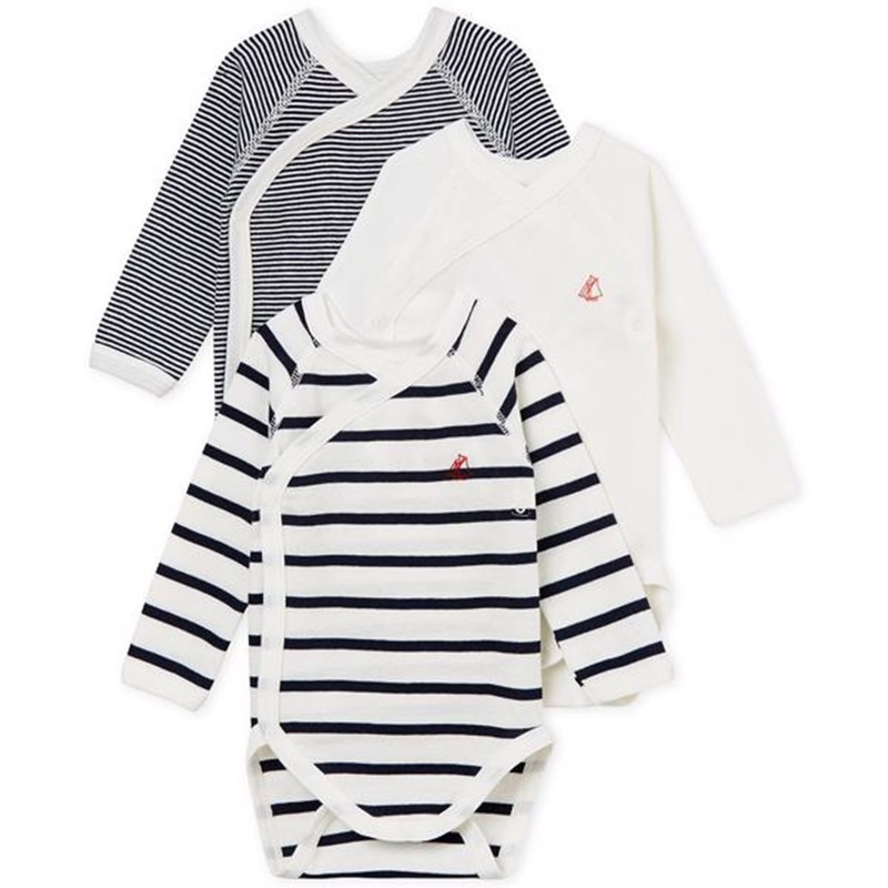Petit Bateau Bodies ML Lot 3 White\/Navy
