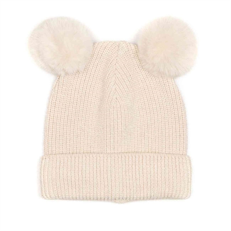 Huttelihut Hat Rib Fold Up Fakefur Off White\/Off White Pompom