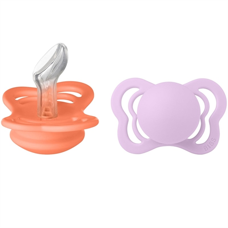 Bibs Couture Silicone Pacifiers 2-pak Anatomical Papaya\/Violet Sky