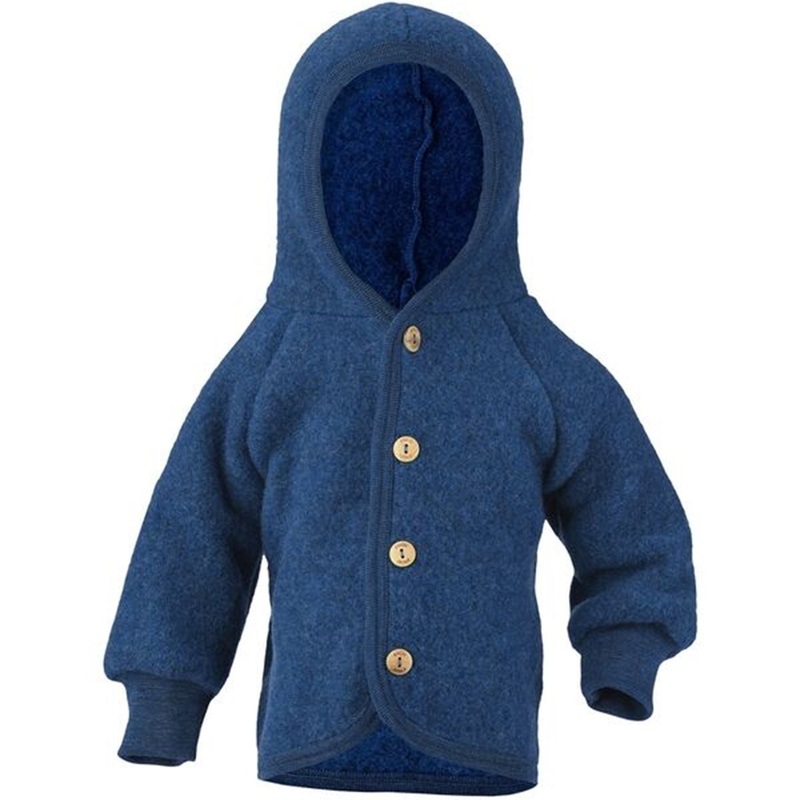 Engel Hooded Cardigan m. Trknapper Blue Mlange