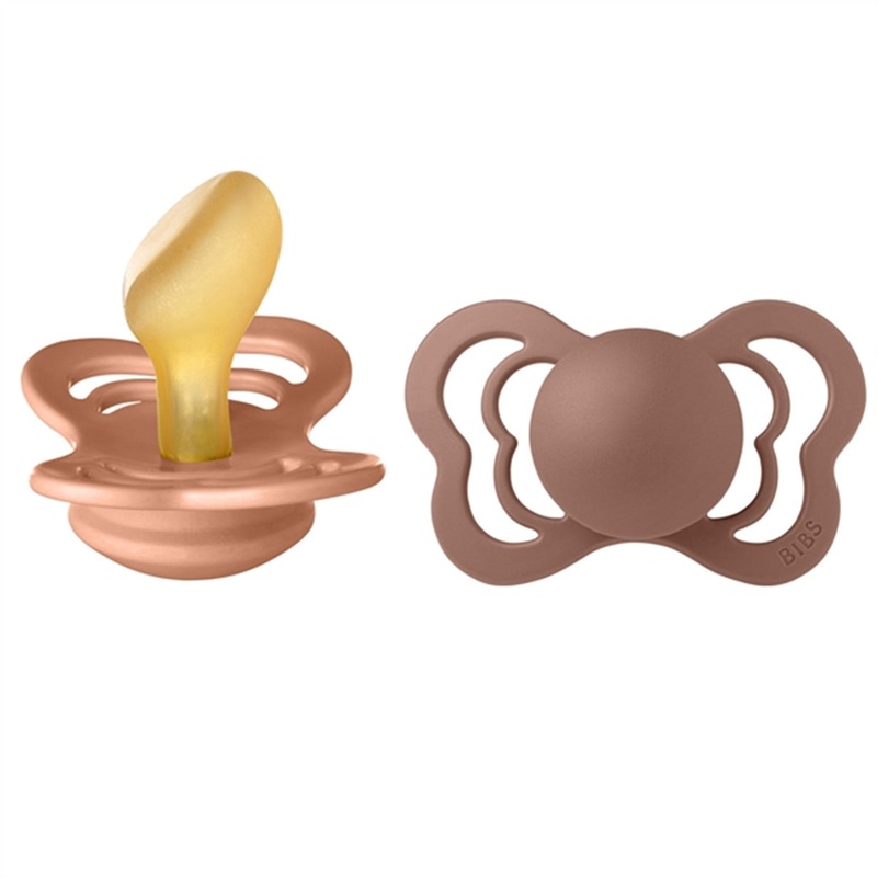 Bibs Couture Latex Pacifiers 2-pak Anatomical Peach\/Woodchuck