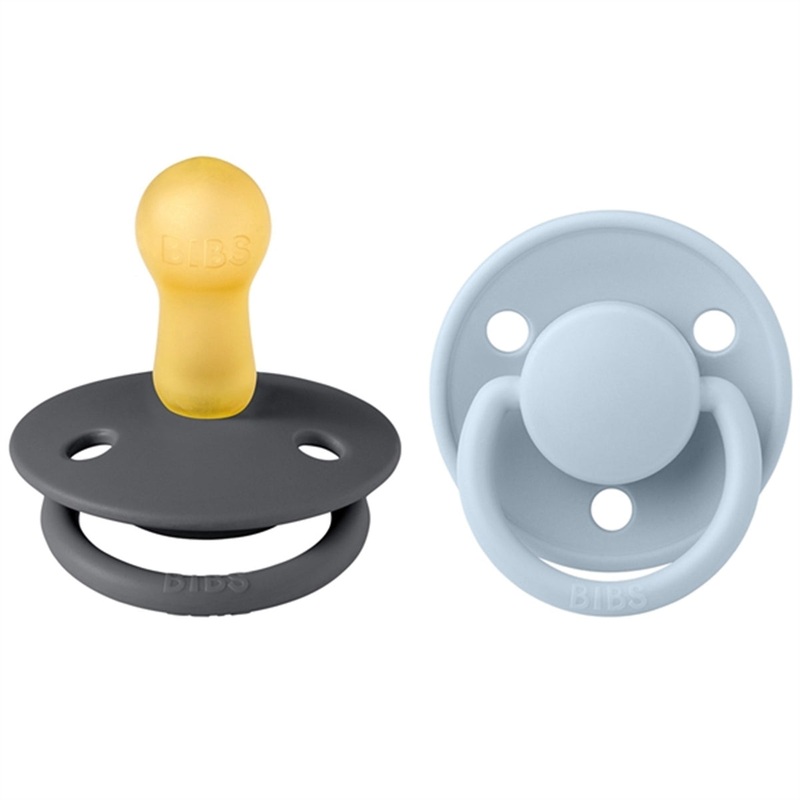 Bibs De Lux Latex Pacifiers 2-pak Round Iron\/Baby Blue