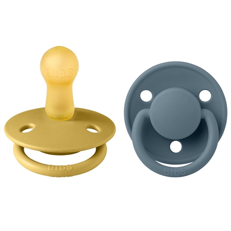 Bibs De Lux Latex Pacifiers 2-pak Round Mustard\/Petrol