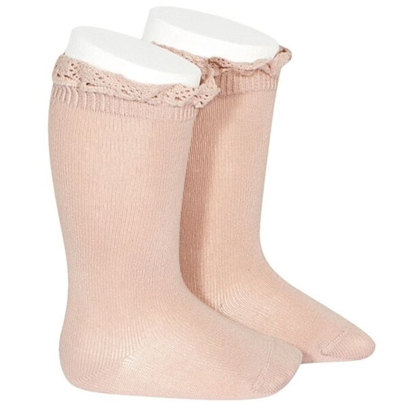 Cndor Knee Socks w\/ Lace Edge Old Rose