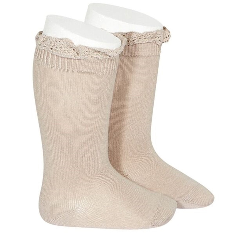Cndor Knee Socks w\/ Lace Edge Stone