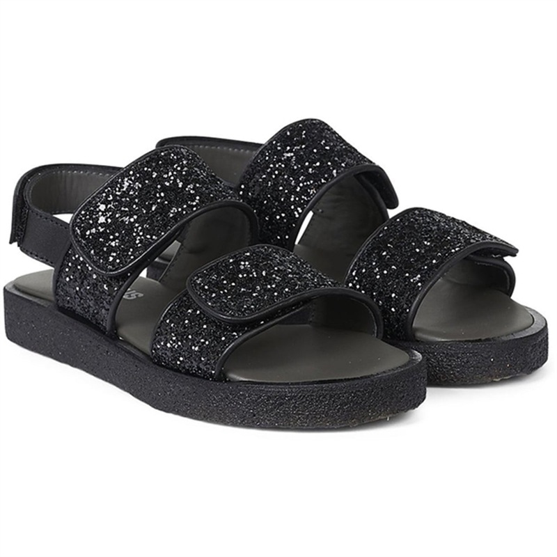 Angulus Glitter Sandal W. Velcro Black\/Black Glitter