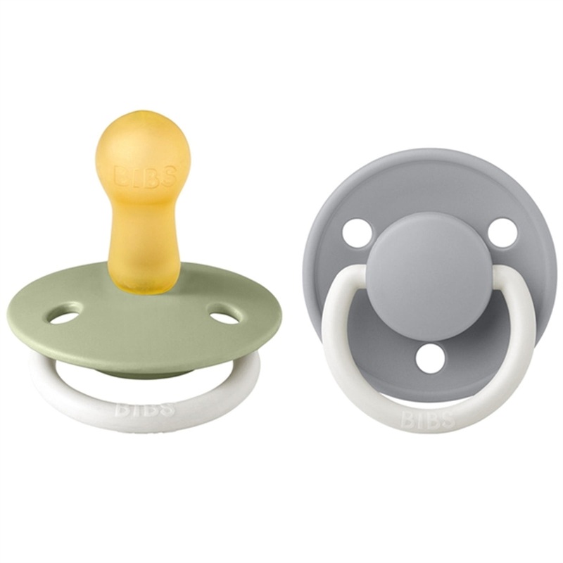Bibs De Lux Latex Pacifiers Glow 2-pak Round Sage\/Cloud