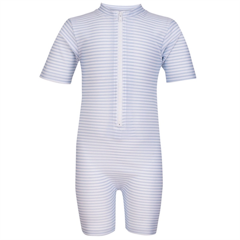 Petit Crabe Baby Blue\/White Natsu Sunsuit with Zipper