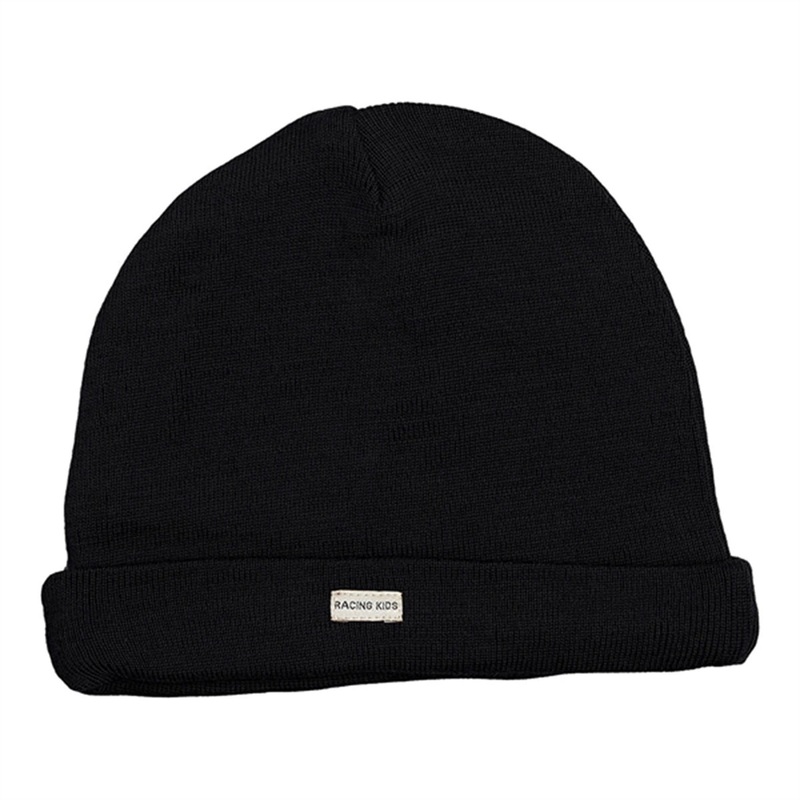 Racing Kids Beanie Wool\/Cotton 2-layered Black
