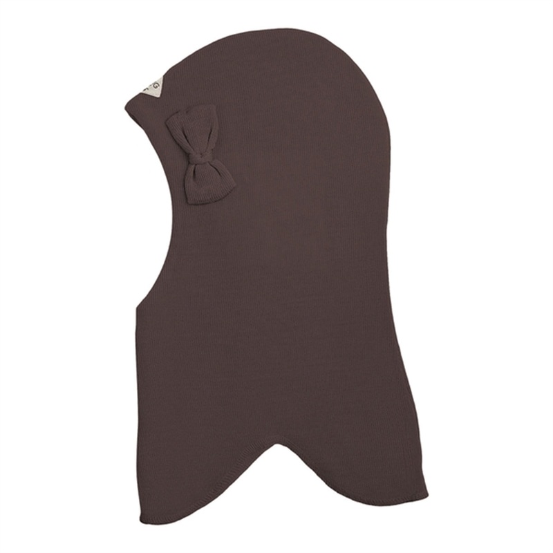 Racing Kids Round Balaclava Wool\/Cotton w. Bow 3-layered Chocolate Brown