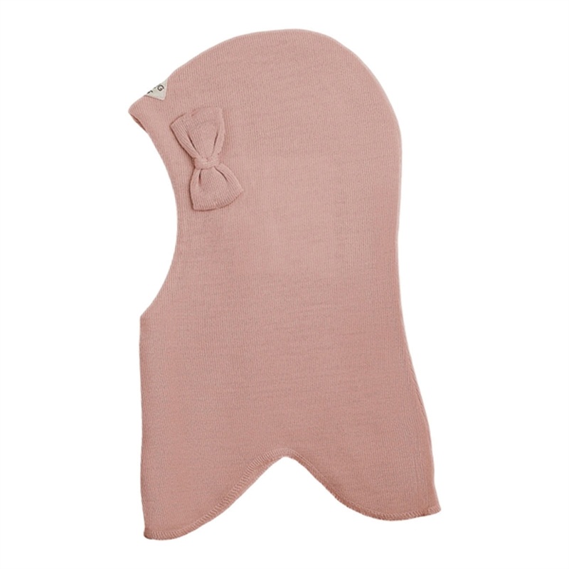 Racing Kids Round Balaclava Wool\/Cotton w. Bow Dusty Rose