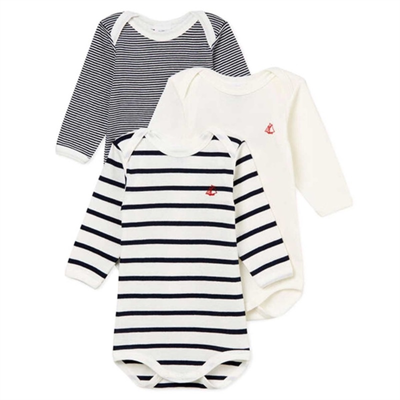 Petit Bateau Bodies ML 3 Pack White\/Navy\/Stripes