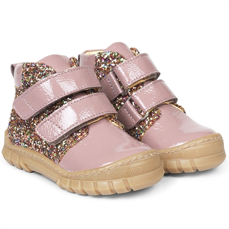 Angulus Beginner Shoes w Velcro Rose\/Multi Glitter