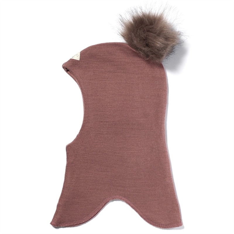 Racing Kids Round Balaclava Wool\/Cotton w. Pompom Old Rose