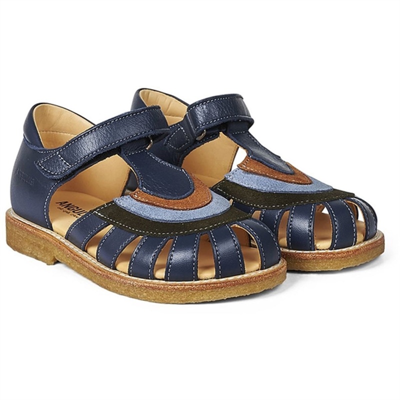 Angulus Sandal W. Rainbow And Velcro Navy\/Dark Green\/Blue\/Cognac