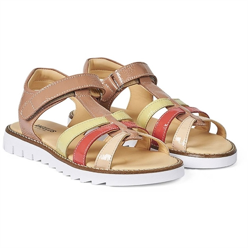 Angulus Sandal W. T-strap And Velcro Dark Peach\/Peach\/Coral\/Light Yellow