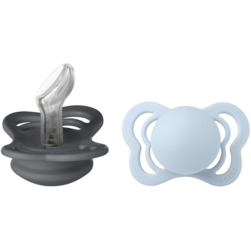 Bibs Couture Silicone Pacifier 2-pack Iron\/Baby Blue