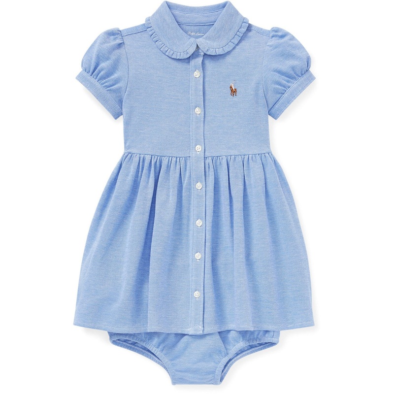 Ralph Lauren Baby Solid Oxford Dress \u0026 Bloomers Harbour Island Blue