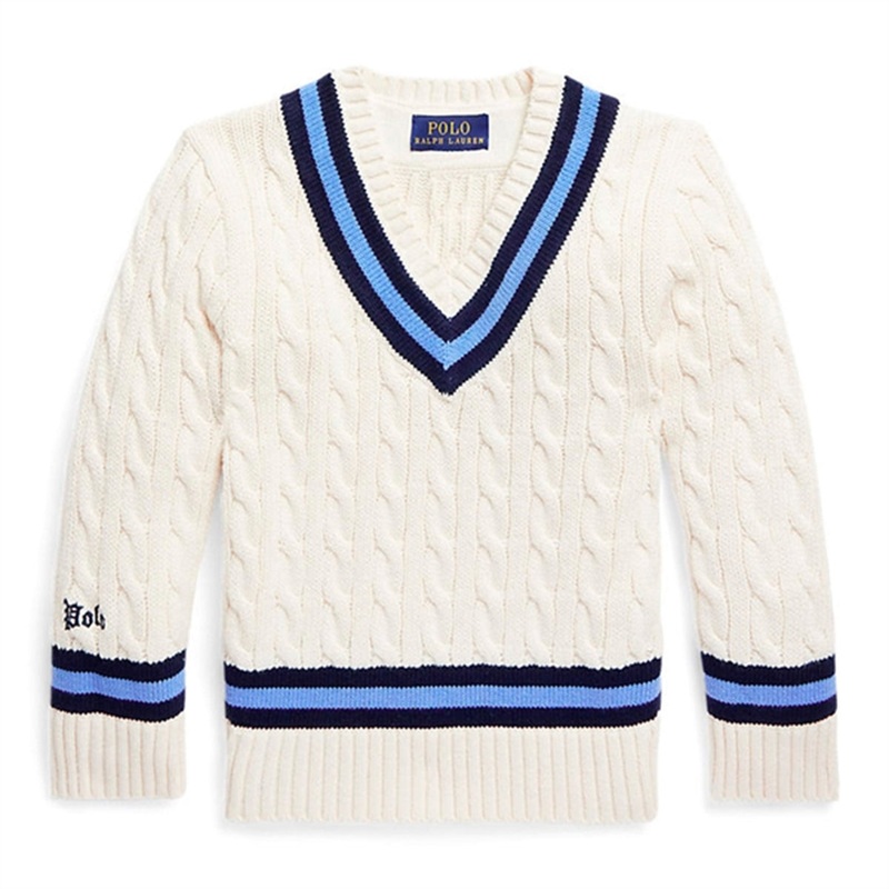 Polo Ralph Lauren Cricket Knitted Sweater Cream White\/Navy Stripes