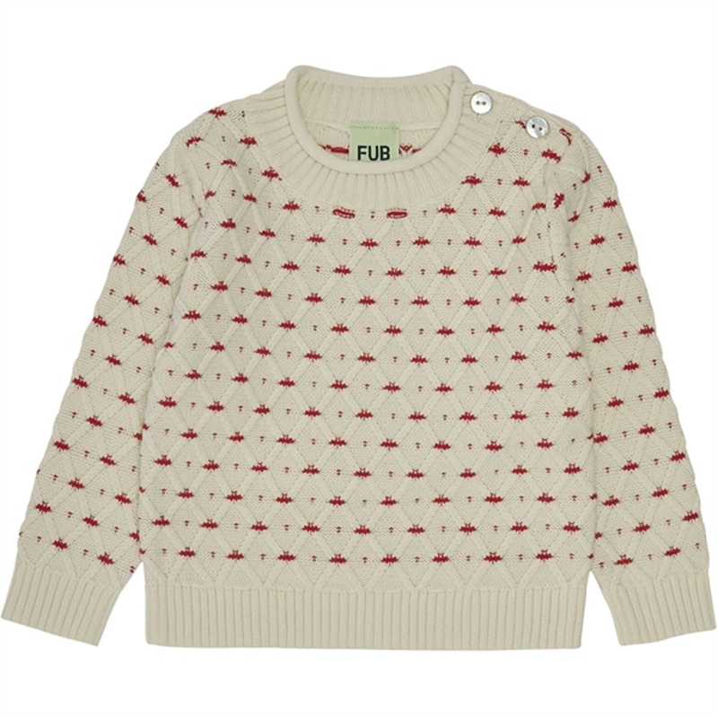 FUB Baby Rhombus Sweater Ecru\/Bright Red