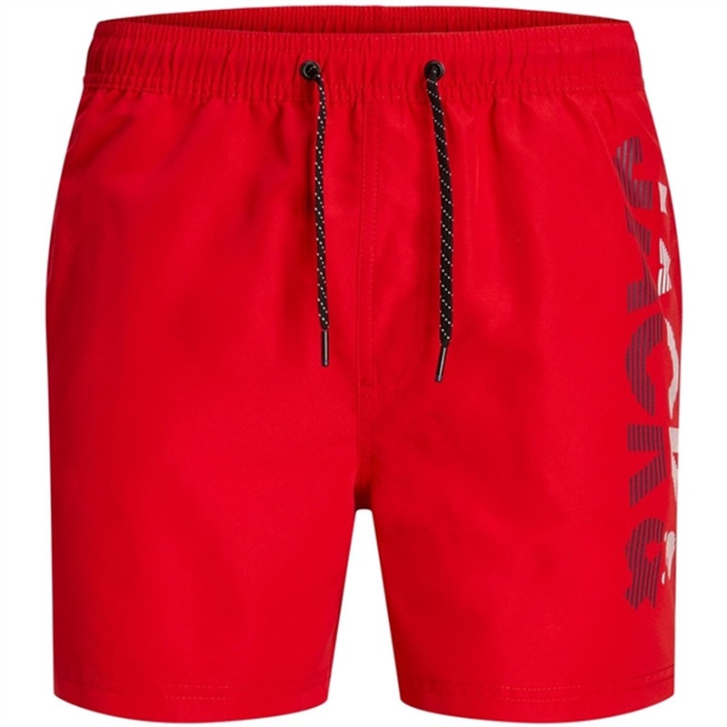 Jack \u0026 Jones Junior Chinese Red Fiji Swim Trunks Spice Logo