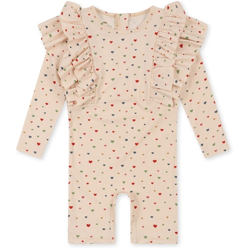 Konges Sljd Multi Hearts Manuca Frill UV Swim Onesie