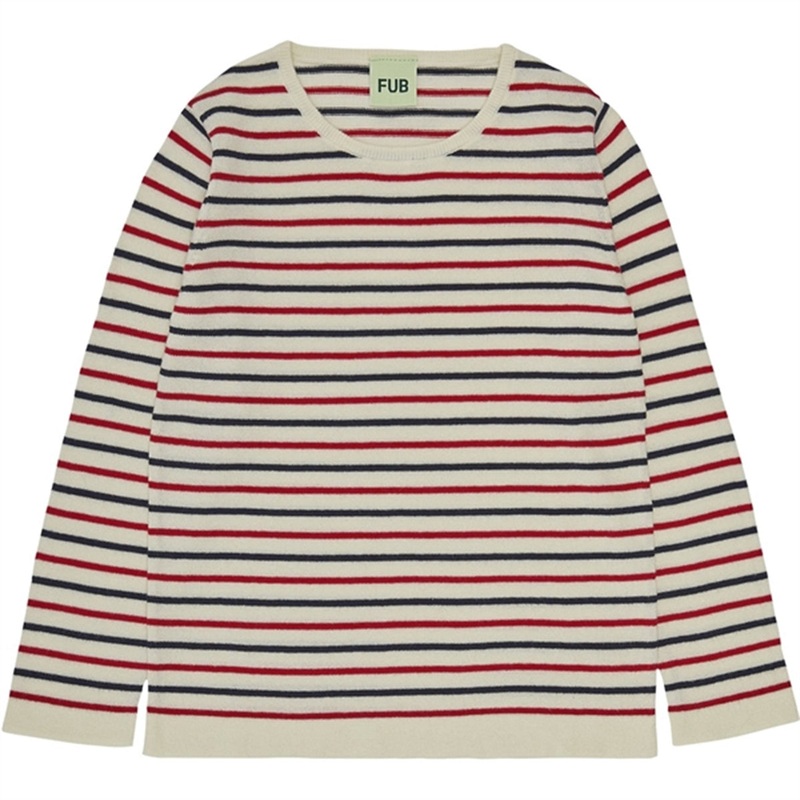 FUB Contrast Striped Blouse Ecru\/Dark Navy\/Bright Red
