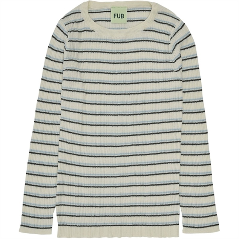 FUB Rib Blouse Ecru\/Deep Green\/Glacier