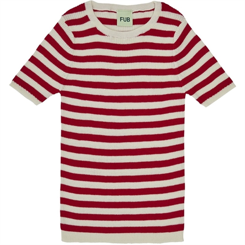 FUB Rib T-Shirt Ecru\/Bright Red