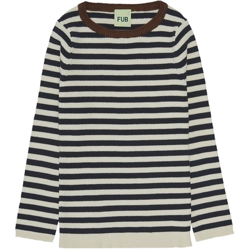 FUB Striped Rib Blouse Ecru\/Dark Navy