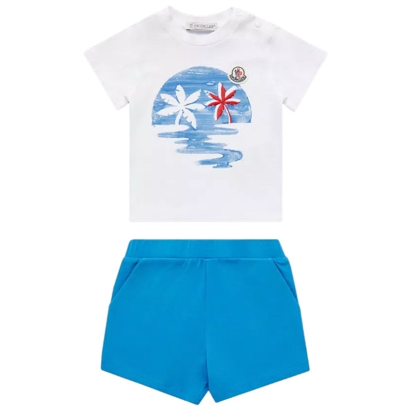 Moncler T-Shirt and Shorts Set Optical White \u0026 Blue