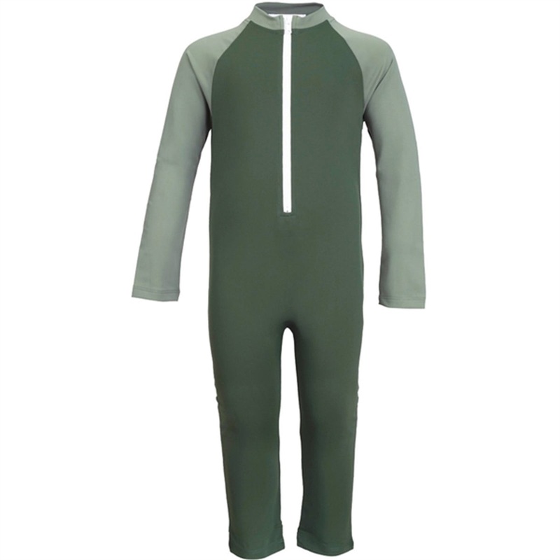 Petit Crabe Forest\/Army Multi Color Onesie with Zipper