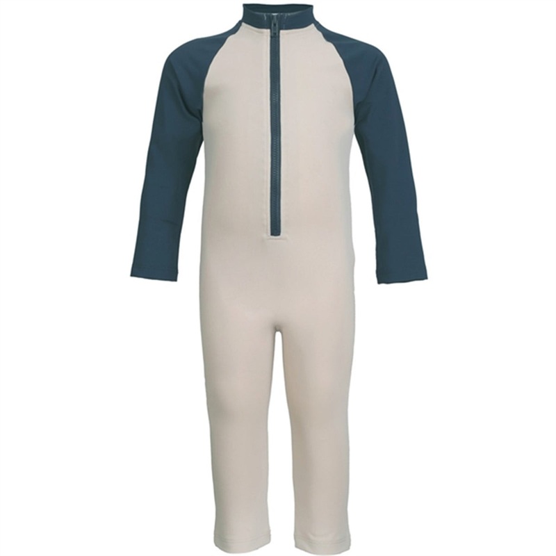 Petit Crabe Latte\/Blue Multi Color Onesie with Zipper