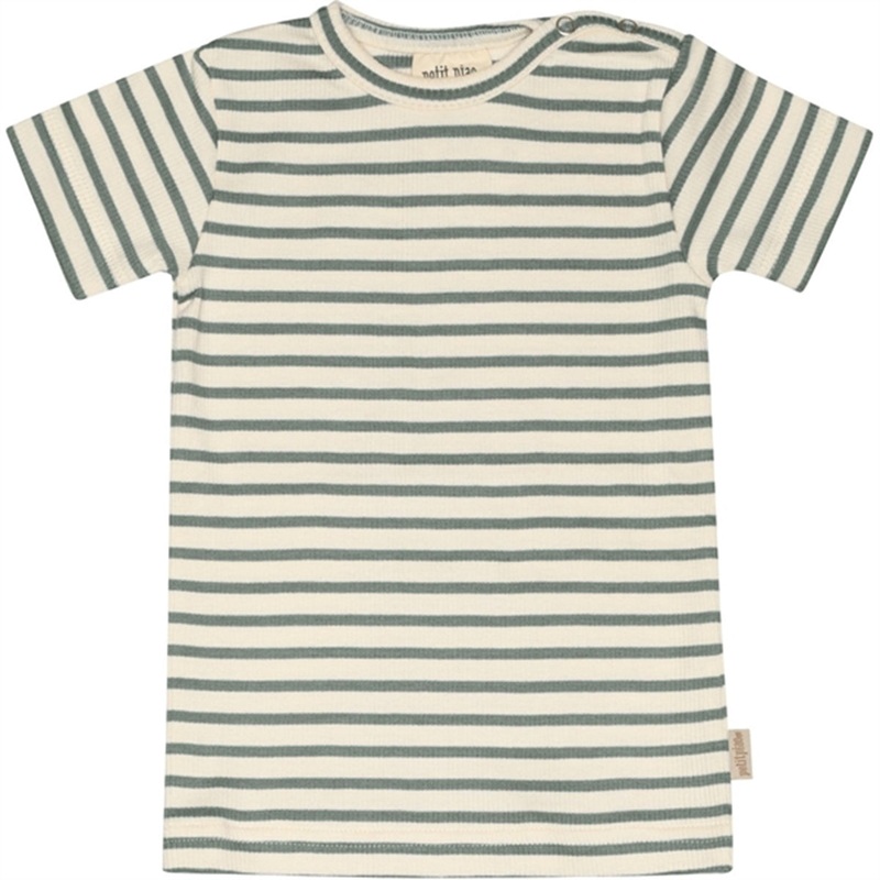 Petit Piao Light Petrol\/Offwhite T-shirt S\/S Modal Striped