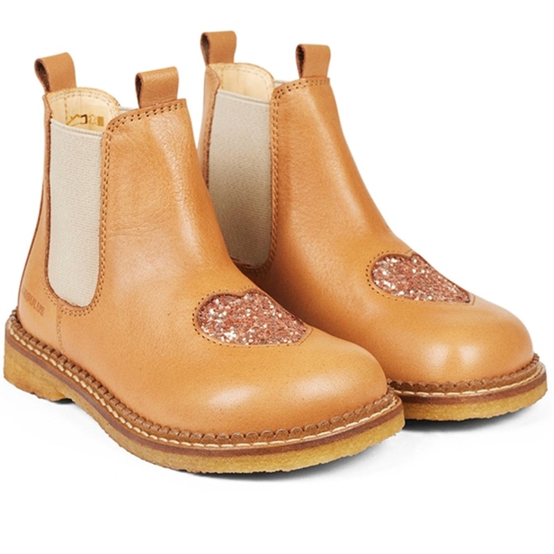 Angulus Chelsea Boots With Heart Almond\/Maple Glitter\/Beige Elastic