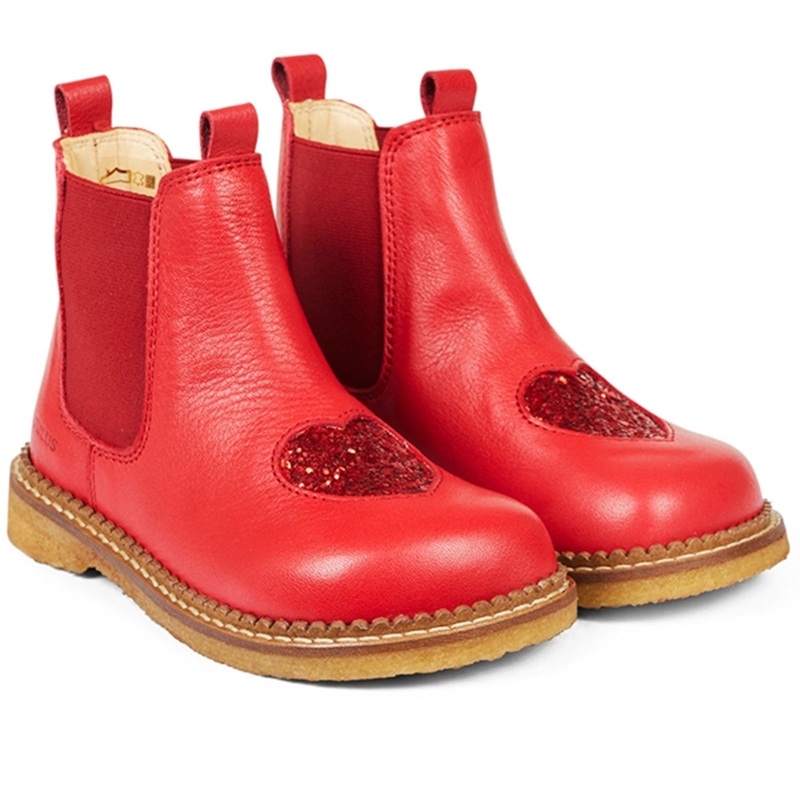 Angulus Chelsea Boots With Heart Red\/Red Glitter\/Red Elastic