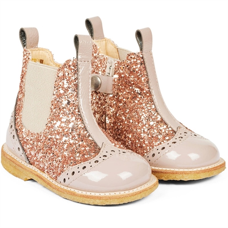 Angulus Starter Chelsea Boots With Zipper Dusty Almond\/Maple Glitter\/Elastic