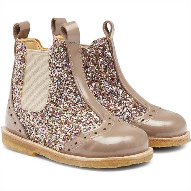 Angulus Starter Chelsea Boots With Zipper Nougat\/Multi Glitter\/Beige