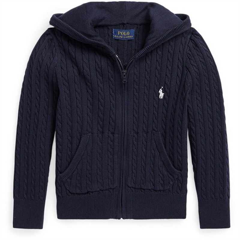 Polo Ralph Lauren Girl Mini Cable Full Zip Sweater Rl Navy W\/ Nevis
