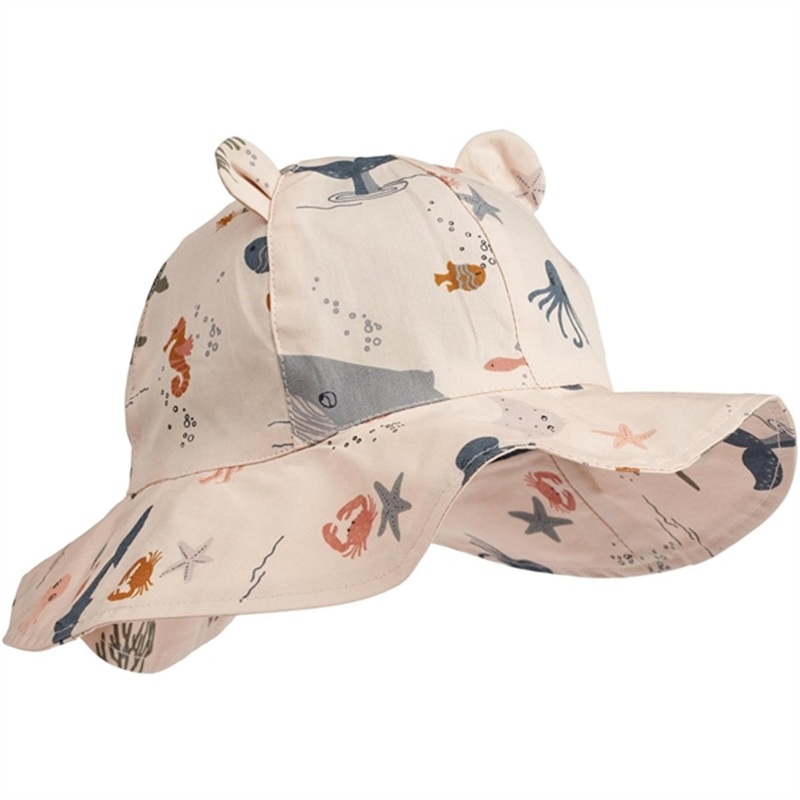 Liewood Amelia Printed Sun Hat With Ears Sea Creature\/Whale blue