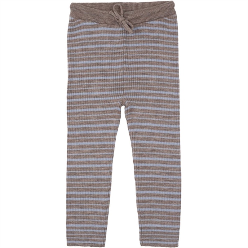 Copenhagen Colors Natural Mel\/Dusty Blue Comb Merino Classic Rib Leggings w. Drawstrings