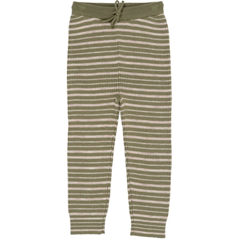 Copenhagen Colors Sage Green\/Cream Comb Merino Classic Rib Leggings w. Drawstrings