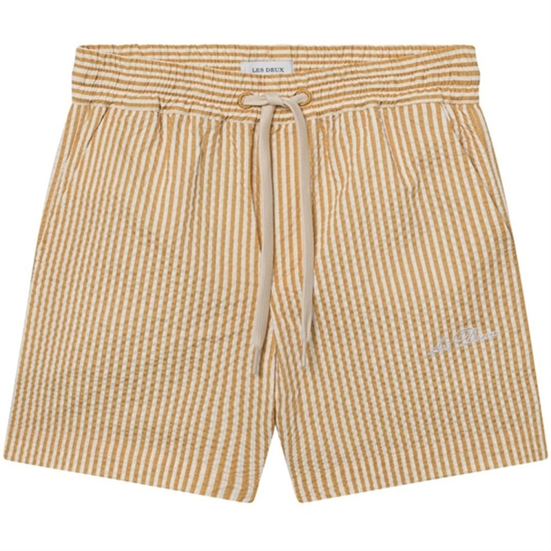 Les Deux Kids Mustard Yellow\/Light Ivory Stan Stripe Seersucker Swim Shorts